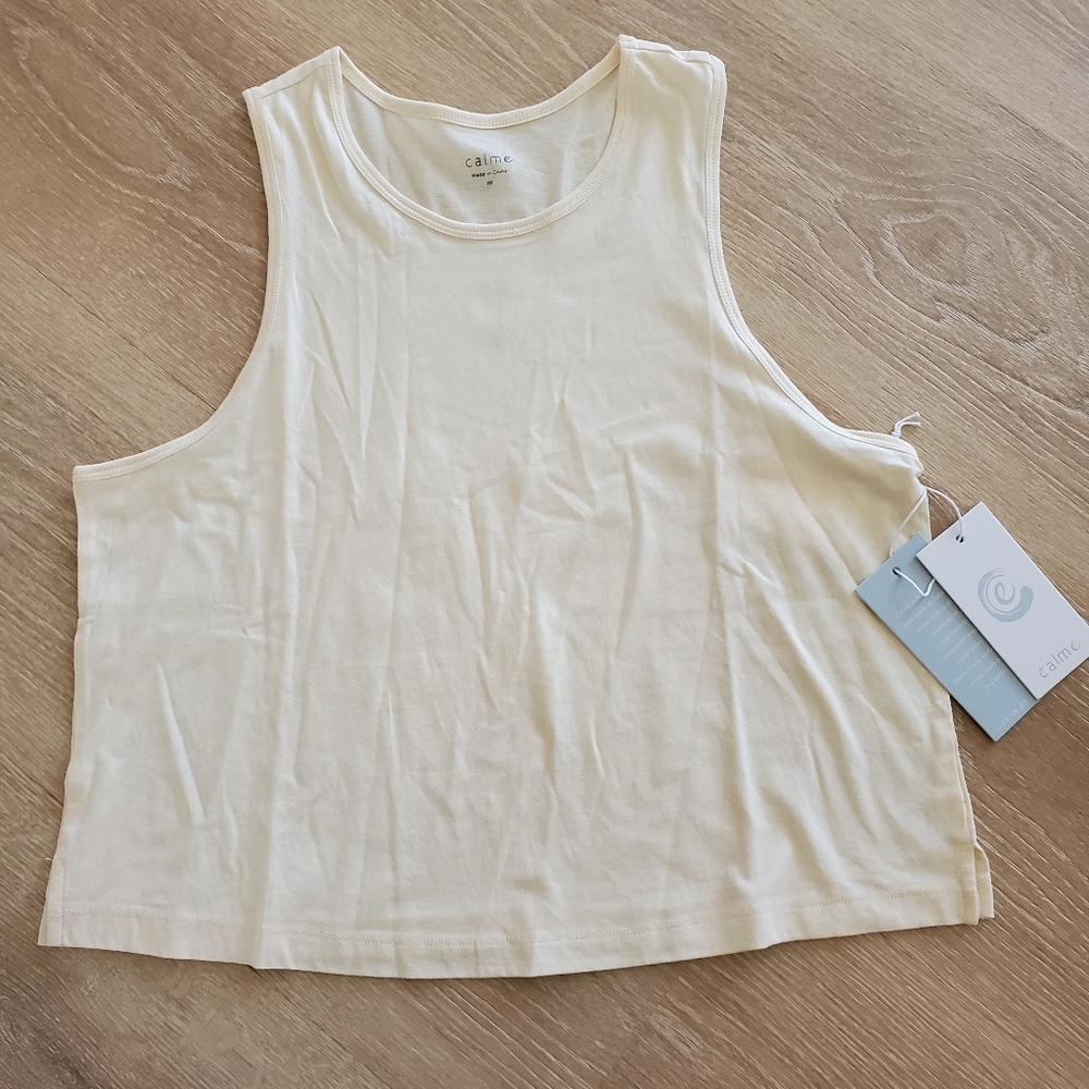 NWT Calme Johnny Was M Scoop Neck Tank Top Cream $58